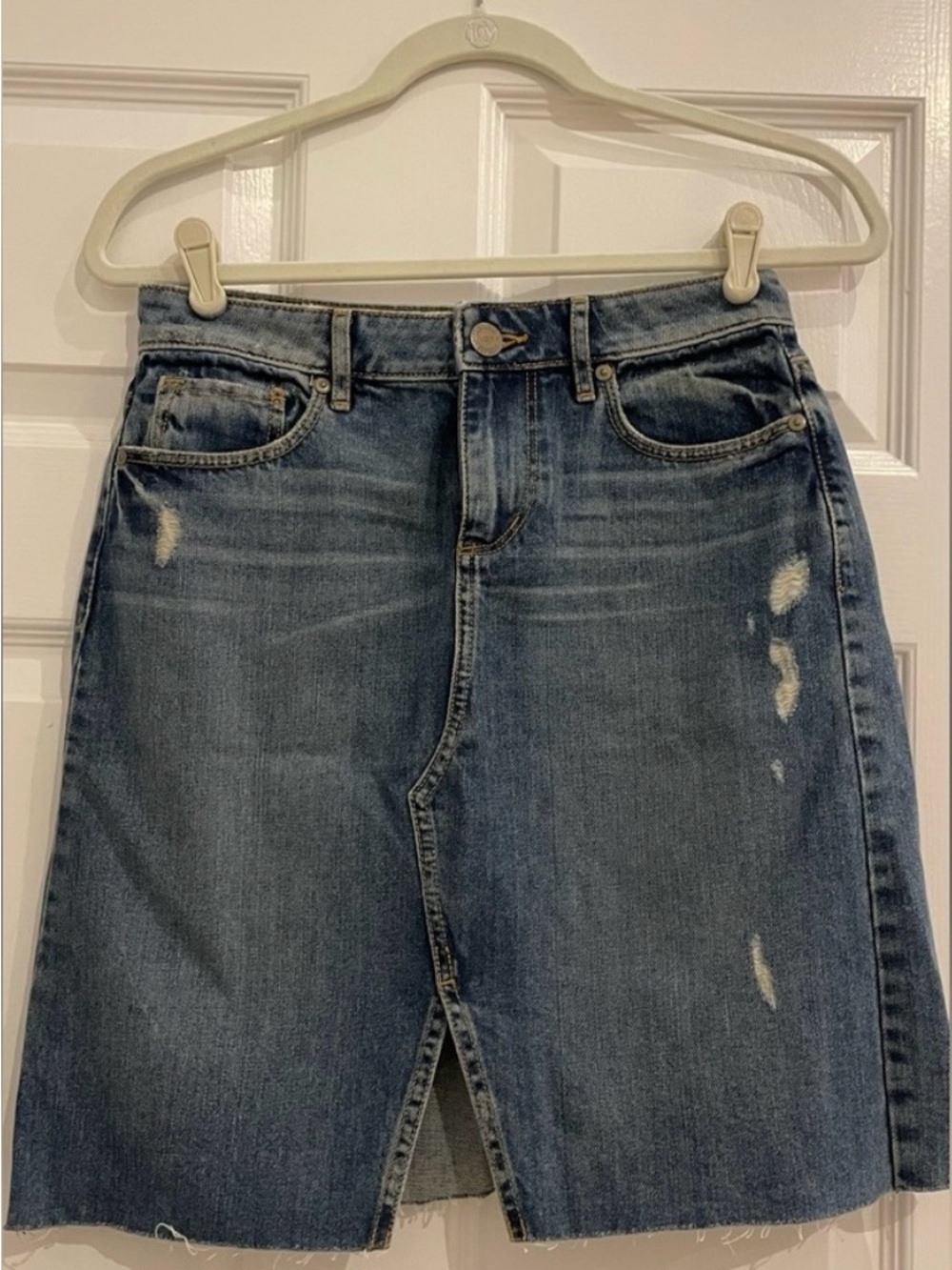 LOFT Distressed Blue Denim Skirt